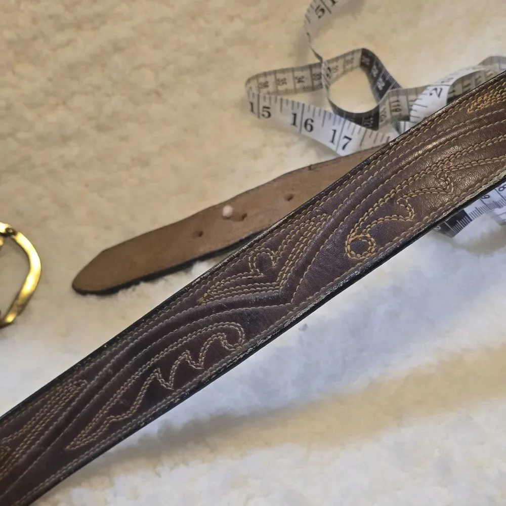 Larry Mahan Tooled Leather Men's Brown Leather Western Style Stitched Belt 32